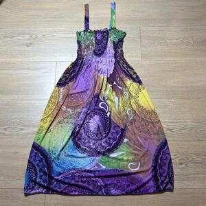 Romantic Sini Size L Vibrant Floral Maxi Dress Flowy Paisley Boho Smoked A Line